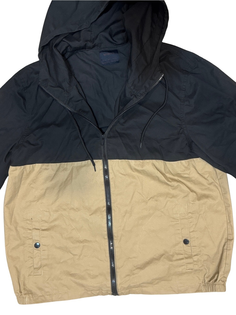 Nomad Two-Tone Hooded Windbreaker Jacket in Black & Tan